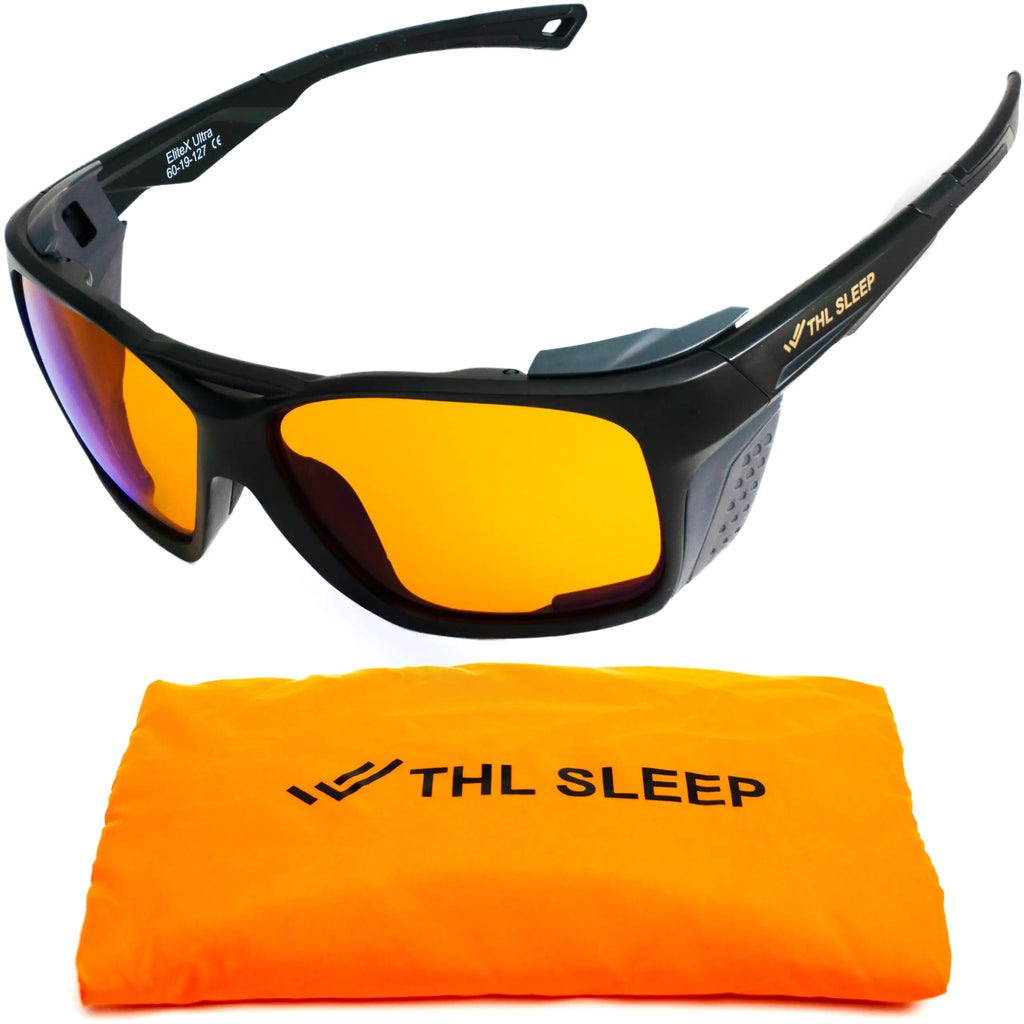 Orange Blue Light Blocking Glasses for Better Sleep - Amber Wrap Around Computer Gaming Glasses - EliteX Ultra Nighttime Migraine Gamer Glasses for Men & Women - Screen Eye Strain Blue Light Blockers